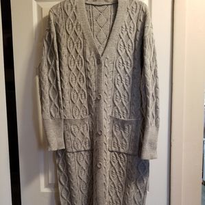 Soft gray cable knit long sweater